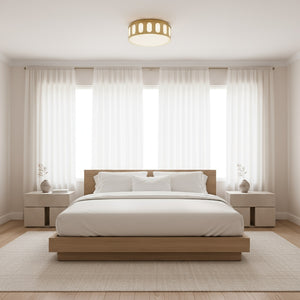 English Elm 15.15-in Warm Brass Dimmable Led Flush Mount for Bedroom Hallway or Entryway Antique Brass B370P394547