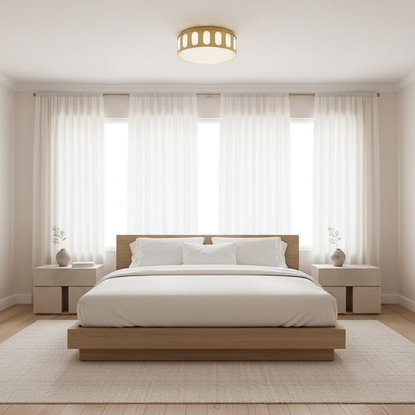 English Elm 15.15-in Warm Brass Dimmable Led Flush Mount for Bedroom Hallway or Entryway Antique Brass B370P394547