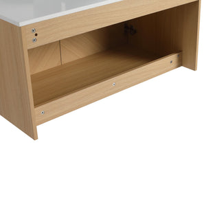 English Elm 36" Wall Mounted Vanity with Artificial Stone Top, Soft-Close Doors, Oak Finish, Durable Plywood W999P373498