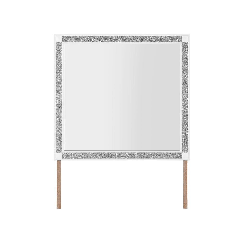 English Elm Soulmarie Large Contemporary Mirror with Sleek Wood Frame, Glitter Accents & Sturdy Dresser Connect White 40.75 L x 3.15 W x 39.37 H B201P410799