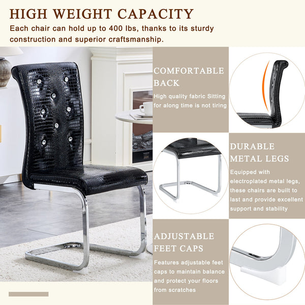 English Elm Luxury Pu Upholstered Dining Chair Set of 4 with Channel Stitching and Metal Legs Black W1512P491877