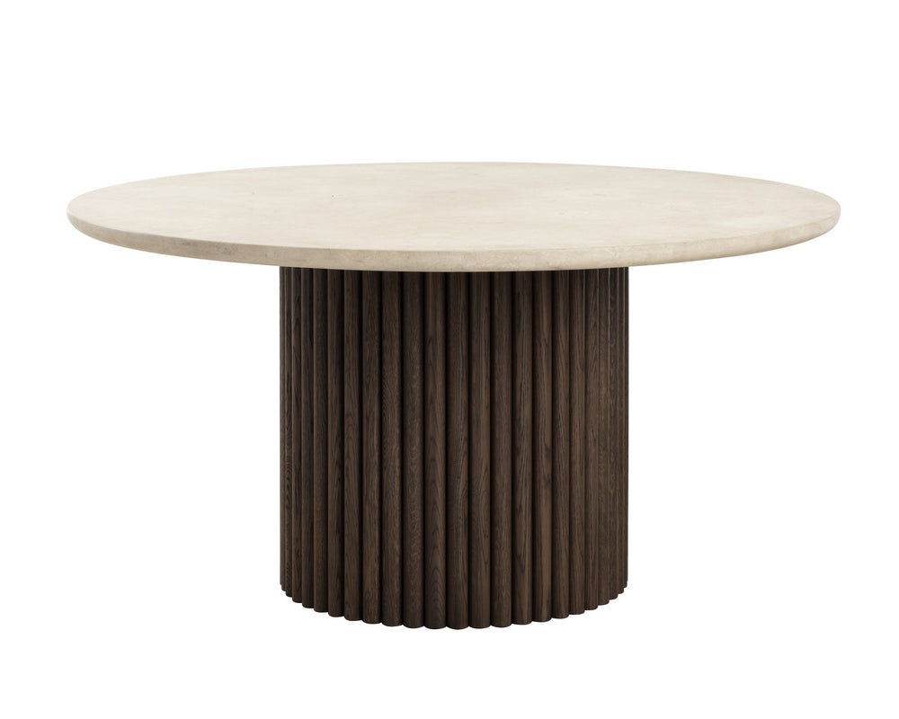 Sunpan Banyan Dining Table - Stunning Cream Marble Top & Fluted Oak Base, Modern Elegance For Your Home Brown Marble 111795