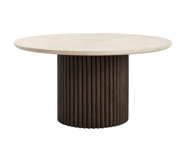Sunpan Banyan Dining Table - Stunning Cream Marble Top & Fluted Oak Base, Modern Elegance For Your Home Brown Marble 111795