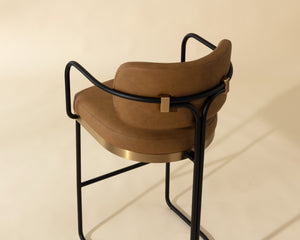 Sunpan Jalen Barstool - Stylish Milliken Cognac With Gold Accents, Perfect For Home Or Commercial Spaces Brown Faux Leather 111701