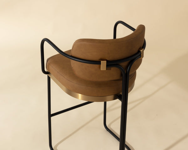 Sunpan Jalen Barstool - Stylish Milliken Cognac With Gold Accents, Perfect For Home Or Commercial Spaces Brown Faux Leather 111701