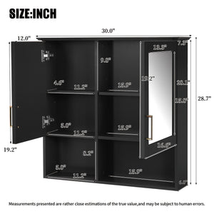 English Elm 2-in-1 Matte Wall Mounted Medicine Cabinet Soft Close Mirror Storage for Bathroom Vanity Black N710P389456B