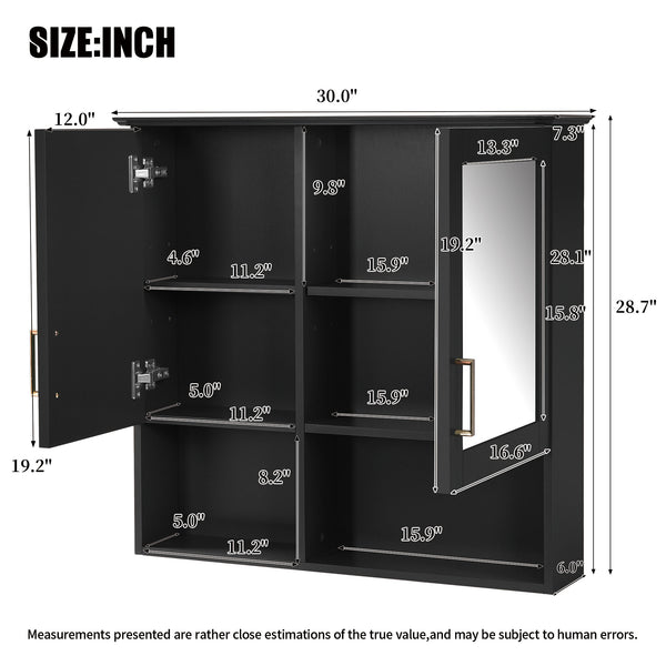 English Elm 2-in-1 Matte Wall Mounted Medicine Cabinet Soft Close Mirror Storage for Bathroom Vanity Black N710P389456B