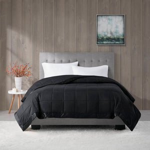 English Elm Lightweight hypoallergenic down alternative blanket with satin trim, breathable summer weight, Oeko‑Tex certified Black 14.96 L x 6.3 W x 6.3 H B035P266697
