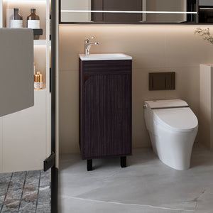 English Elm FM Modern Floating Bathroom Vanity with Integrated Sink and Soft-Close Door for Sleek Storage Wenge 33.9 L x 18.9 W x 11 H B128P293882