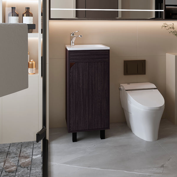 English Elm FM Modern Floating Bathroom Vanity with Integrated Sink and Soft-Close Door for Sleek Storage Wenge 33.9 L x 18.9 W x 11 H B128P293882
