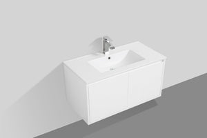 English Elm 36" Floating Bathroom Vanity Base Glossy White Wall Mount Soft Close Cabinet W1920P263626