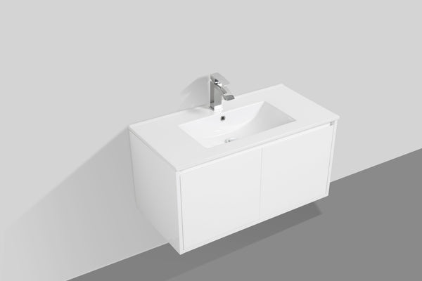 English Elm 36" Floating Bathroom Vanity Base Glossy White Wall Mount Soft Close Cabinet W1920P263626