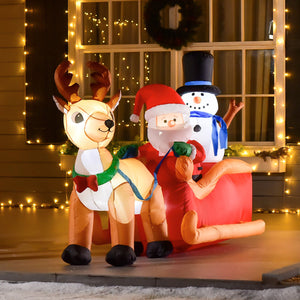 English Elm HOMCOM Inflatable 6ft Snowman with Christmas Tree Lawn Decor, Bright LED Lights and Wind Stakes Red W2225P249953