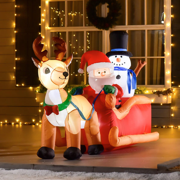 English Elm HOMCOM Inflatable 6ft Snowman with Christmas Tree Lawn Decor, Bright LED Lights and Wind Stakes Red W2225P249953