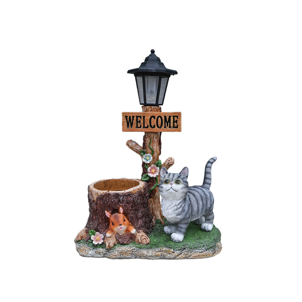 English Elm Schnauzer Solar Led Resin Planter Statue Outdoor Garden Accent for Patio Decor W5398P464238