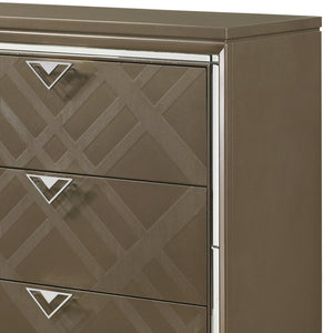 English Elm Skylar Mirrored Beveled 6-Drawer Dresser with Embossed Fronts, Acrylic Legs & Smooth Metal Glides Champagne 68 L x 20 W x 42 H B2726P261236