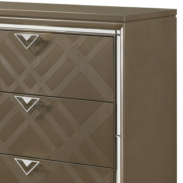 English Elm Skylar Mirrored Beveled 6-Drawer Dresser with Embossed Fronts, Acrylic Legs & Smooth Metal Glides Champagne 68 L x 20 W x 42 H B2726P261236