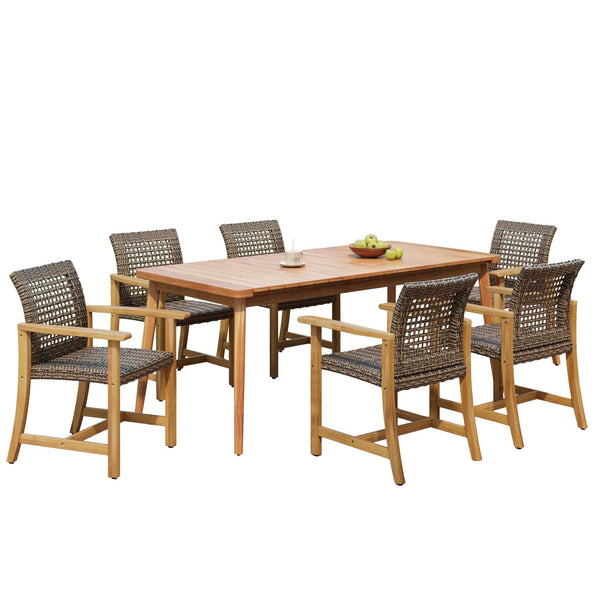 English Elm Christopher Knight Home® - 7-Piece Acacia Wood Outdoor Dining Set with 72" Slatted Table & 6 Cushioned Chairs, Durable Patio Entertaining Ready Mocha,Teak N779P266069N_60400.00MCA-3