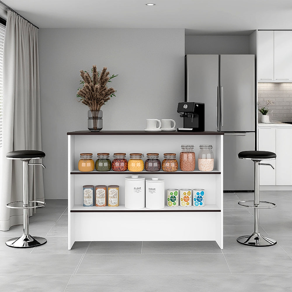 English Elm Gravette Kitchen Island Open Shelving Prep Station Melamine Manufactured Wood White+Walnut B097P481228