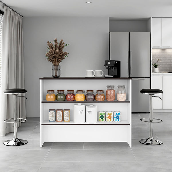 English Elm Gravette Kitchen Island Open Shelving Prep Station Melamine Manufactured Wood White+Walnut B097P481228