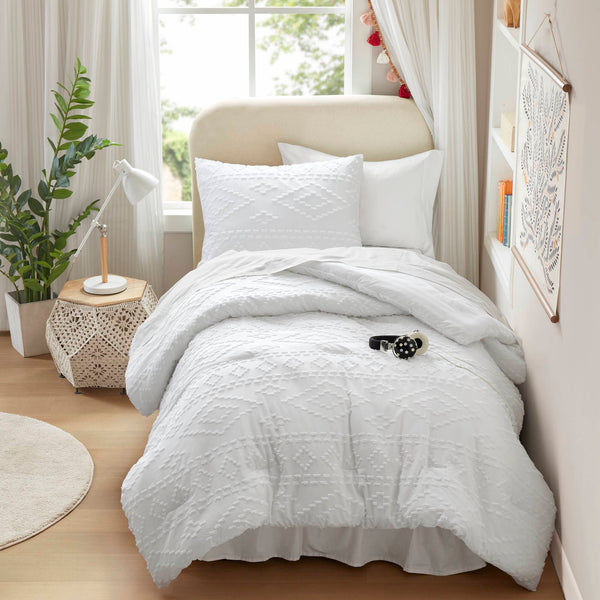 JLA Home 510 Design - Comforter Tufted Boho Mini Set with Brushed Microfiber Reverse, OEKO‑TEX Certified, Lightweight Cozy Layer White AM10-0539