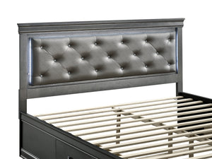 English Elm Lorana King Platform Bed with Led Lighting Tufted Faux Leather Glam Storage Frame Gray B078S00693