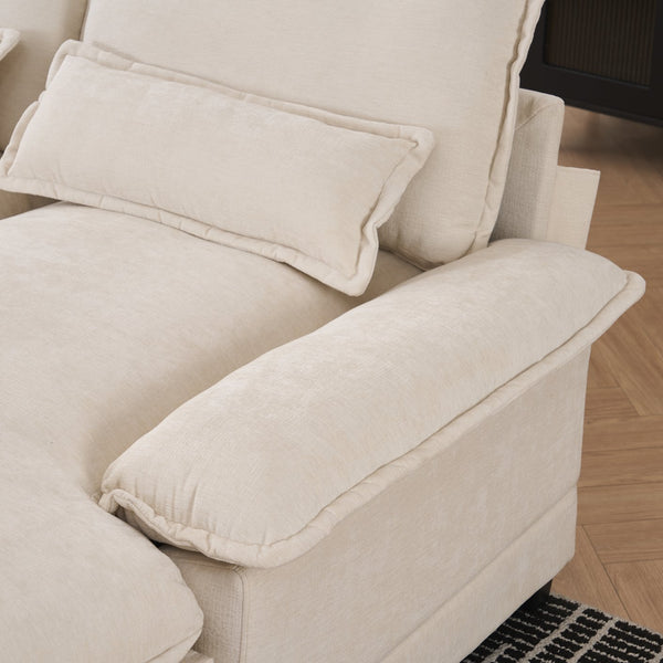 English Elm Modern U-shaped sofa with console, cupholders & USB ports — 6-seat sleeper with double chaise, chenille comfort W3401S00001