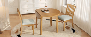 English Elm 3-piece Folding Round Dining Set with Upholstered Chairs for Compact Apartment Spaces Light Brown N752S000618A