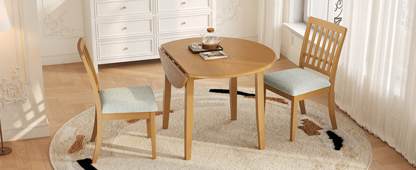English Elm 3-piece Folding Round Dining Set with Upholstered Chairs for Compact Apartment Spaces Light Brown N752S000618A