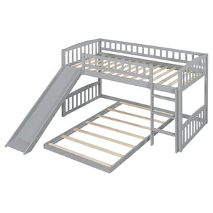 English Elm Twin Over Kids Bunk Bed with Built-in Slide Solid Pine Frame Gray Finish LT100514AAE