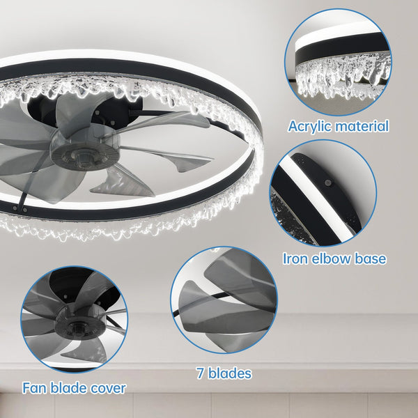 English Elm Modern Led Ceiling Fan With Remote Control – Dimmable 24" Crystal Design For Stylish Airflow & Light W2312P368700