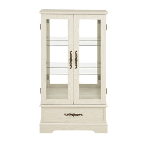 English Elm Lighted Glass Curio Cabinet - Elegant 2-Door Display With Adjustable Shelves & Integrated Lighting, White Finish W1758P300115