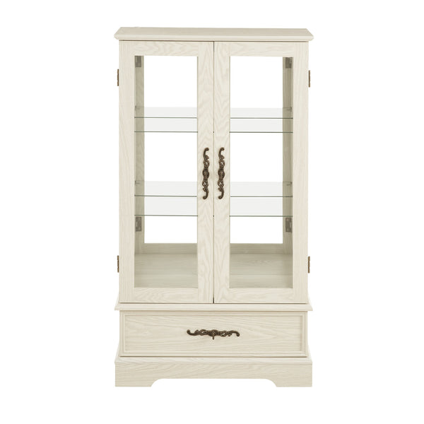 English Elm Lighted Glass Curio Cabinet - Elegant 2-Door Display With Adjustable Shelves & Integrated Lighting, White Finish W1758P300115
