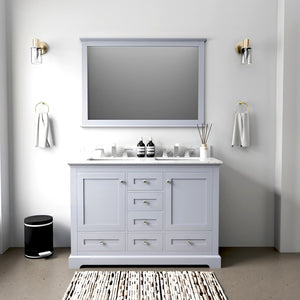 English Elm Dark Grey Double Bath Vanity 48" W x 22" D with Carrara Marble Top, Solid Wood, Soft‑Close Drawers, Ample Storage B2731P258181