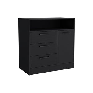 English Elm Dresser with Spacious 3-Drawer and Single-Door Cabinet, Engineered Wood, Sleek Modern Storage Design Black 38 L x 25 W x 4 H B097S00092