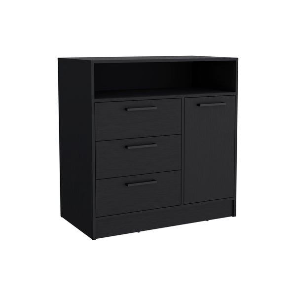 English Elm Dresser with Spacious 3-Drawer and Single-Door Cabinet, Engineered Wood, Sleek Modern Storage Design Black 38 L x 25 W x 4 H B097S00092