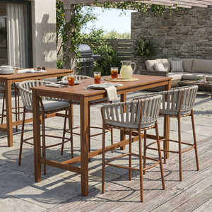 English Elm Lodi Outdoor Woven Pe Rope Barstools with Iron Frame Resort Style Set of 4 N775P268025T-S4