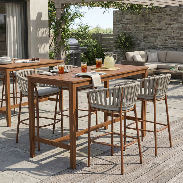 English Elm Lodi Outdoor Woven Pe Rope Barstools with Iron Frame Resort Style Set of 4 N775P268025T-S4