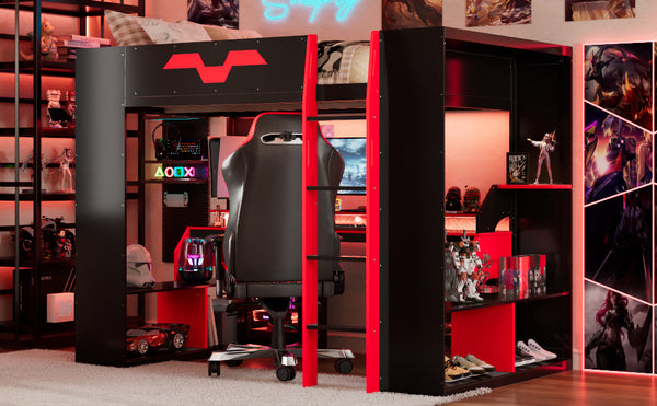 English Elm Full Size Gaming Loft Bed with Rgb Lighting Built-in Desk and Usb Charging Ports LT000275AAJ