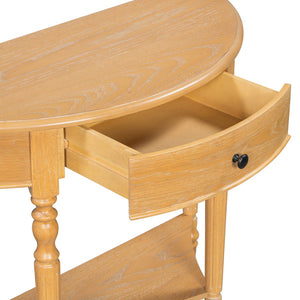 English Elm Trexm Farmhouse Half Moon Entryway Console with Drawer Open Shelf Pine Legs N715P383795D