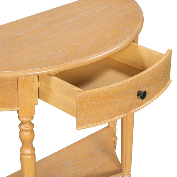 English Elm Trexm Farmhouse Half Moon Entryway Console with Drawer Open Shelf Pine Legs N715P383795D