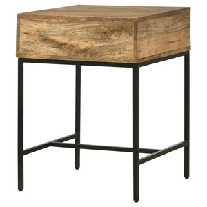 English Elm Wyrik Solid Mango Wood Drop-front End Table with Iron Base for Living Rooms B062P451780