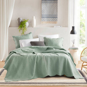 JLA Home Madison Park - 3 Reversible Scalloped Edge Quilt Set with Antimicrobial Protection, Cottage Charm, Machine Washable Seafoam MP13-6119