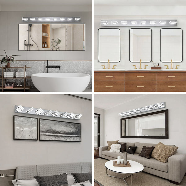 English Elm 52" Modern Chrome 8-Light Led Vanity Fixture With Square Acrylic Shades For Stunning Bathroom Lighting W2312P374883