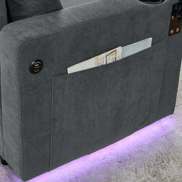 English Elm Modern Chenille Pull-Out Bed Sofa With Table, Led Lights, Usb Ports & Cup Holders - Gray Cozy Comfort W1413S00096