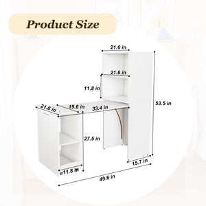 English Elm Stretchable expandable office desk with magnetic fold, lockable casters, adjustable shelves for storage and space-saving White W509P355680
