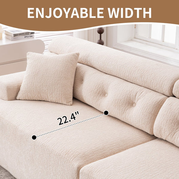 English Elm LY-029 Apricot Modular 4-Seater Sofa with Wood-Grain Chenille, High-Density Foam, 2 Pillows, Durable Comfort W2231S00023