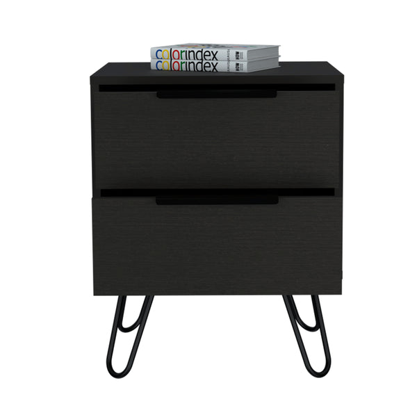 English Elm Nuvo modern nightstand with two soft-close drawers and sleek hairpin legs for stylish bedside storage Black 23 L x 22 W x 7 H B128P148765