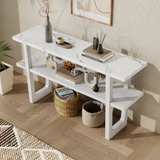 English Elm Trexm Retro Elegant Console Table With Marble-Effect Top and Versatile Storage Solutions For Entryway and Living Room (Antique White)