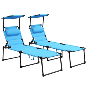 English Elm Outsunny Adjustable 2-Pc Outdoor Lounge Chair Set With Sunshade & Pillow For Relaxation Anywhere W2225P200651-GIGA
